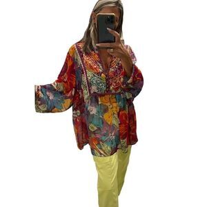 Lane Bryant Semi Sheer Floral Sequins Long Sleeve Top.Size 26/28